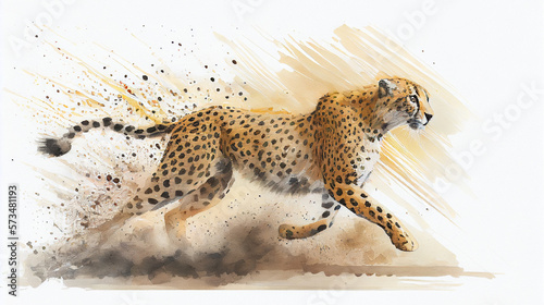 African Cheetah watercolor style painting created with generative AI 1