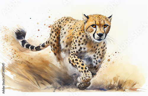 Cheetah running watercolor style painting created with generative AI 4