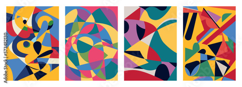 Set of creative geometric cards. Abstract geometry grid patterns