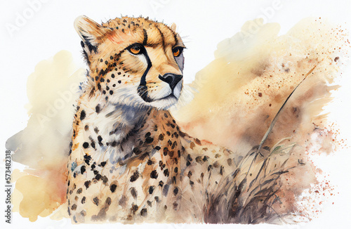Cheetah portrait watercolor style painting created with generative AI 12