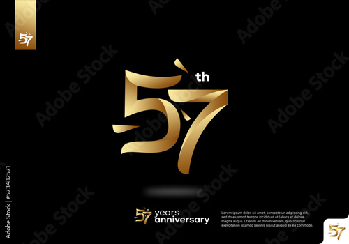 Number 57 gold logo icon design, 57th birthday logo number, 57th anniversary.