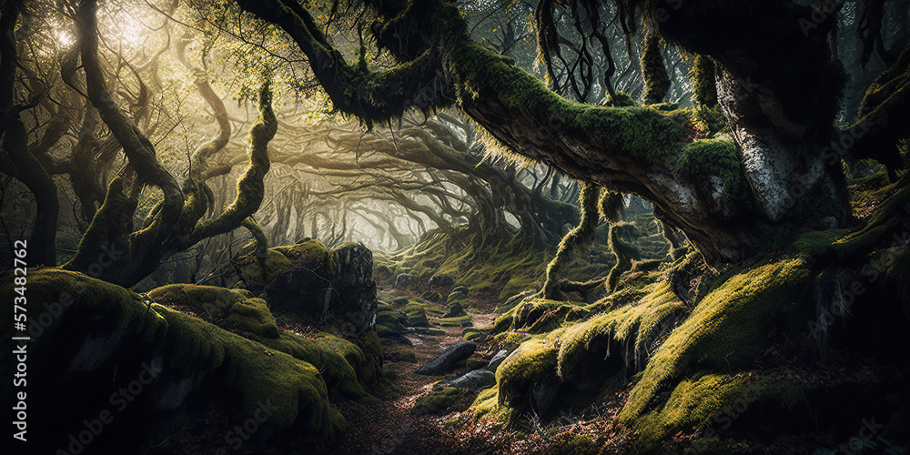 deep inside an ancient mossy forest