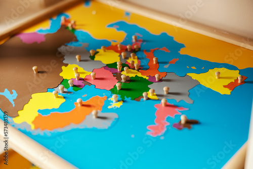 Close up of a educational toy, a map with countries.