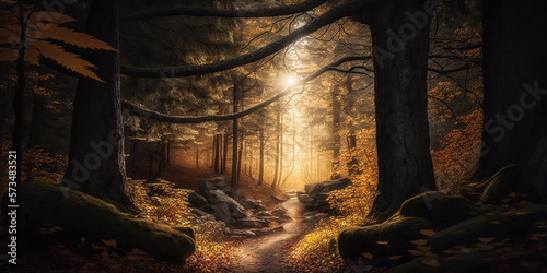 new england forest in autumn with trees in fall colors