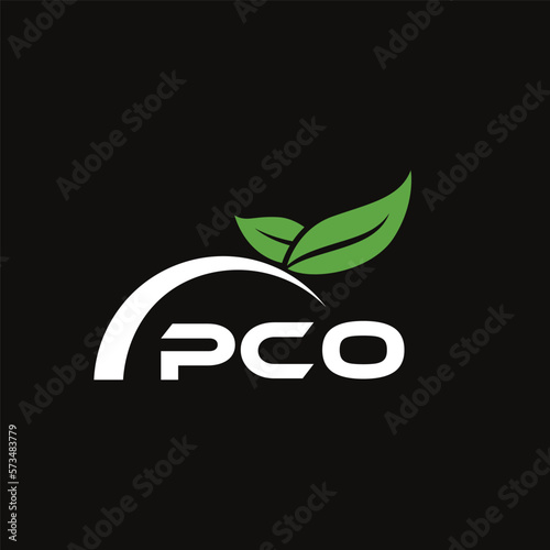 PCO letter nature logo design on black background. PCO creative initials letter leaf logo concept. PCO letter design.
