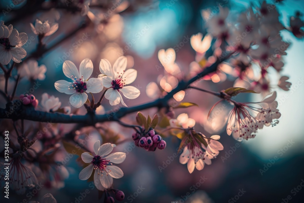 Cherry blossom closeup. Generative AI