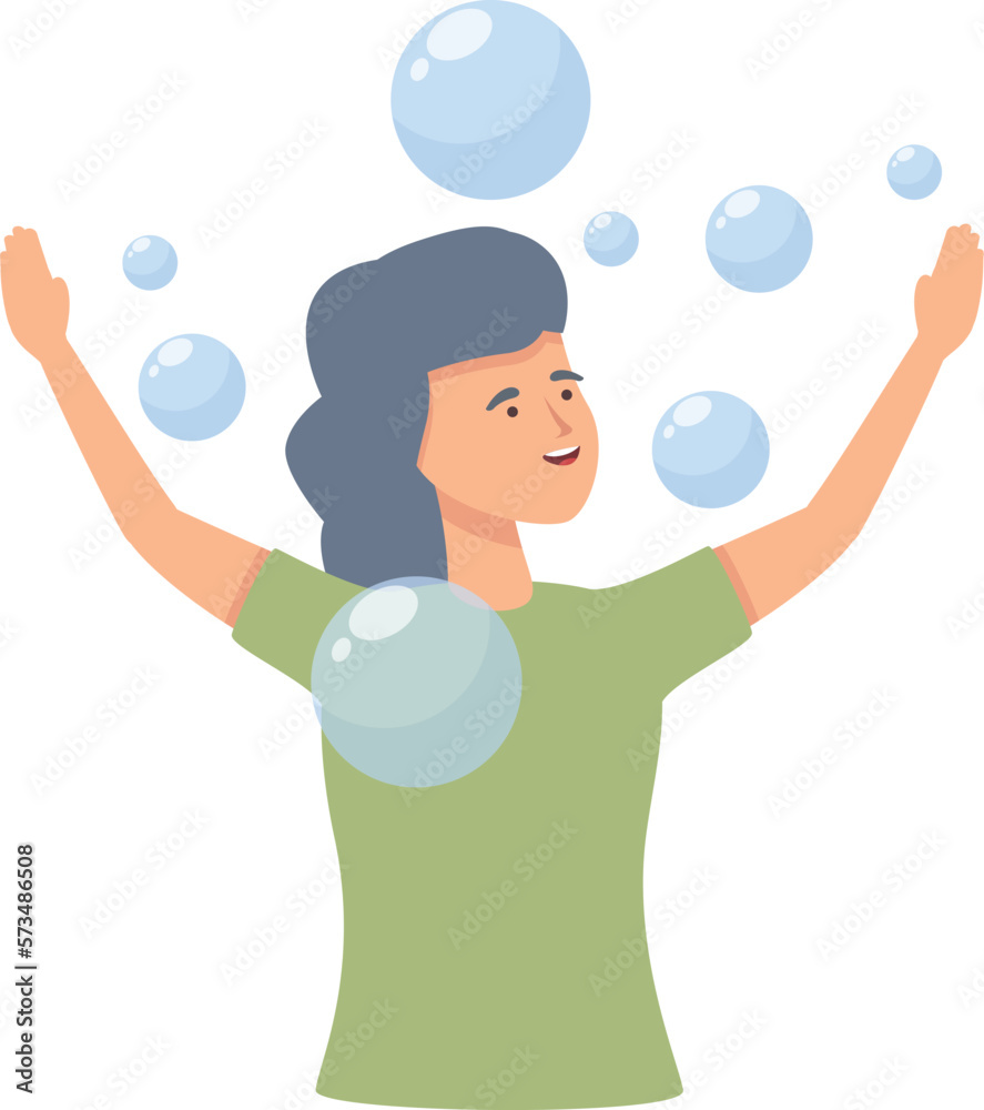 Girl blowing bubbles icon cartoon vector. Child cute. Fun game Girl blowing bubbles icon cartoon vector. Child cute. Fun game