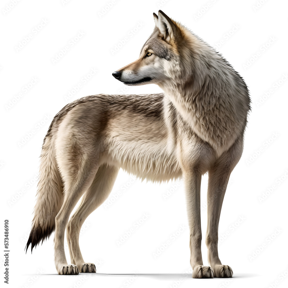 Wolf side profile view, isolated on transparent background. Generative Ai