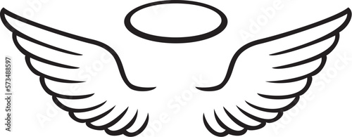 Fotografija Angel wings and halo black and white. Vector illustration