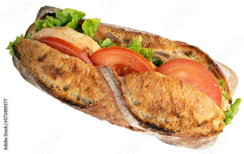 Fotografia sandwich poulet tomate salade sur fond transparent