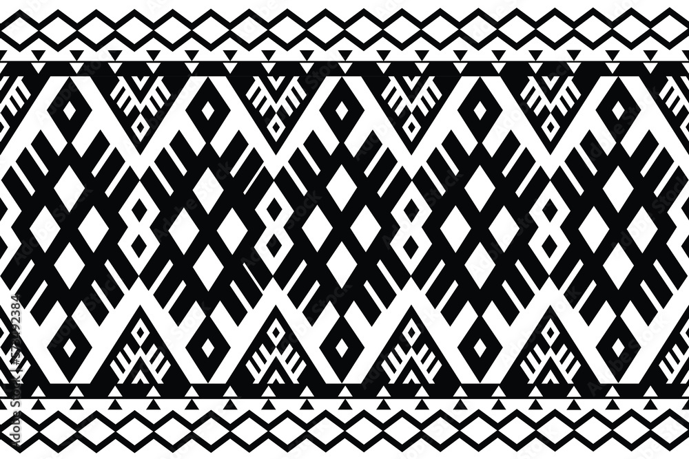 Aztec motif native Traditional black and white geometric ethnic seamless repeat pattern.Tribal traditional style. Design for clothing, carpet, fashion, home decor, textile