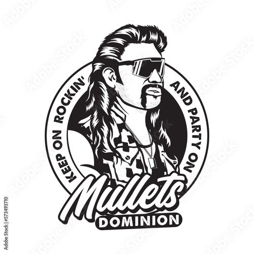 A man with mullet hair style and red neck shirt, good for club logo and t shirt design