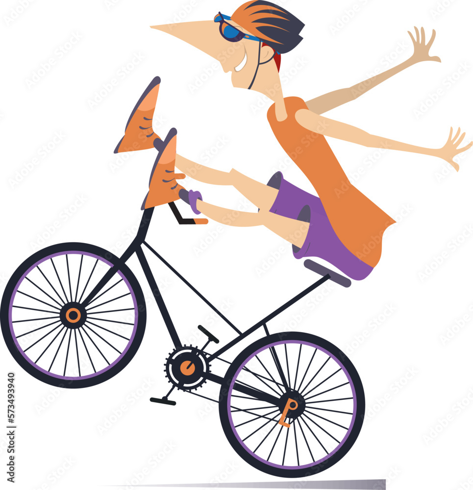 Naklejka premium Biker cycling bicycle sport. Cycling bicycle extreme high jump. Cyclist man making a trick on the bike 