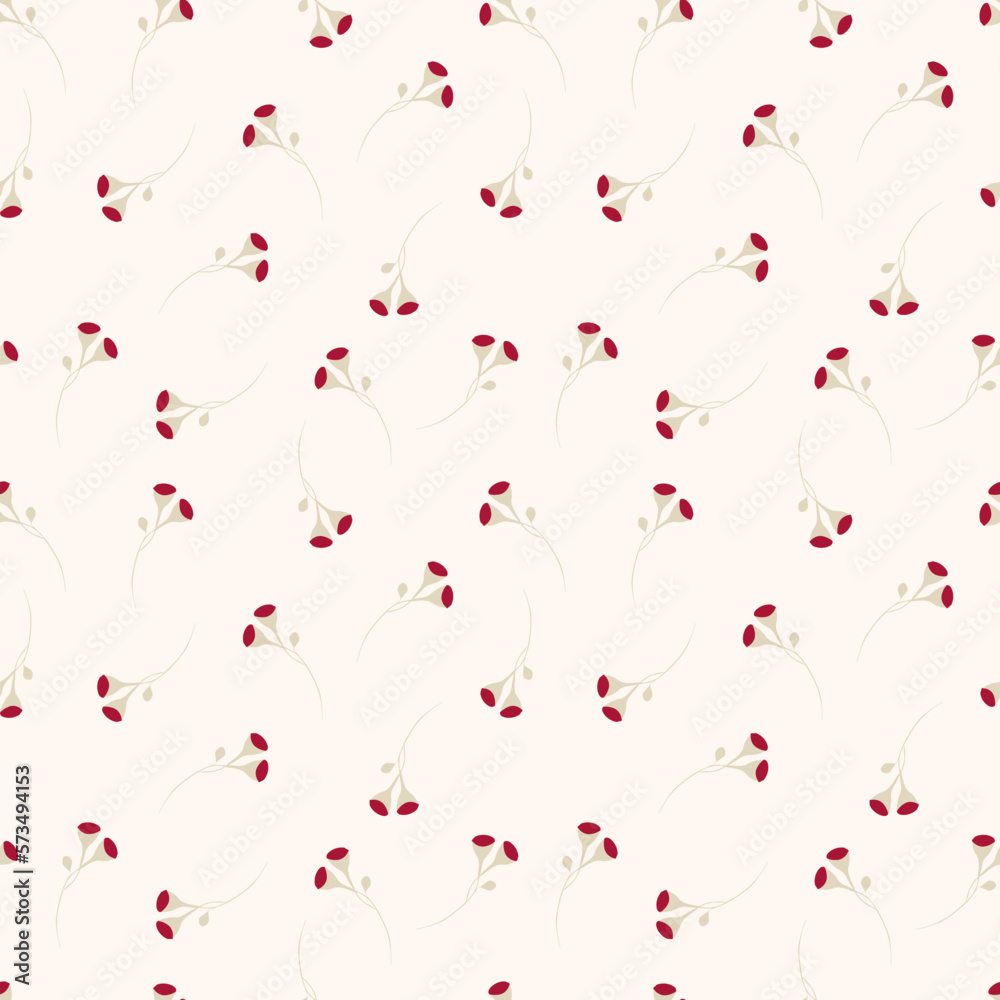 Stylish vector floral seamless pattern. Abstract background with small scattered  drawn buds that look like berries or seeds. Liberty style wallpapers. Vintage ditsy texture. Gray, red, white color