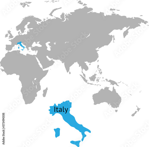 The map of Italy is highlighted in blue on the map of Europe
