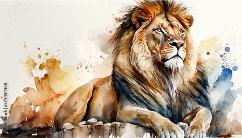 Watercolor lion isolated on white background  Generative AI 