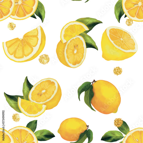 A seamless lemon pattern on a white background.
