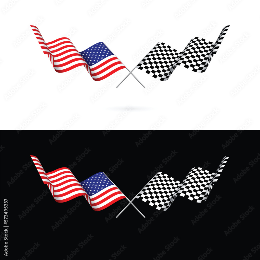 USA and race checkered flags set
