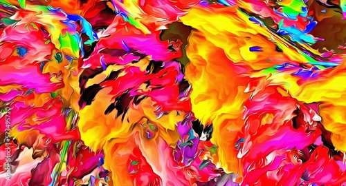 Obraz na płótnie Abstract psychedelic fractal background of stylized watercolor illustration, colored chaotically blurred spots and paint strokes of different sizes and shapes w salonie