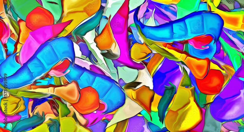 Abstract psychedelic fractal background of stylized watercolor illustration, colored chaotically blurred spots and paint strokes of different sizes and shapes