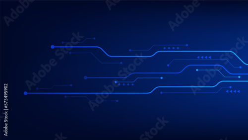 Hi tech digital circuit board. AI pad and electrical lines connected on blue lighting background. futuristic technology design element concept