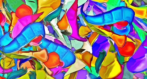 Obraz na płótnie Abstract psychedelic fractal background of stylized watercolor illustration, colored chaotically blurred spots and paint strokes of different sizes and shapes w salonie