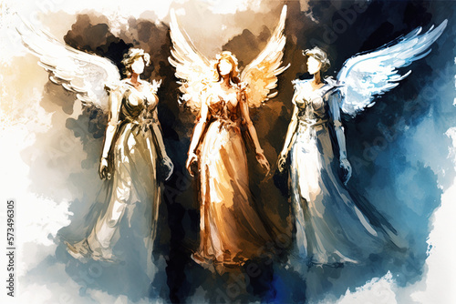 Digital painting featuring angels of heaven