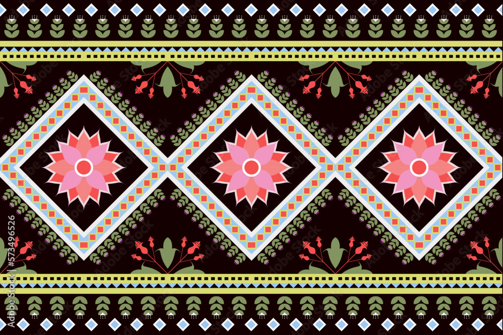Beautiful creative motif geometric floral ethnic traditional seamless pattern. Mexican, American, Indian, Indonesian, Thai, Moroccan, Pakistani style. Design for carpet, clothing, fabric,fashion, tile
