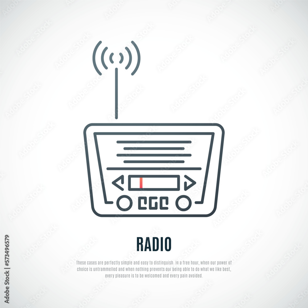 Radio icon isolated on white background. Retro radio receiver emblem in line style. Vector illustration. Radio icon isolated on white background. Retro radio receiver emblem in line style. Vector illustration.