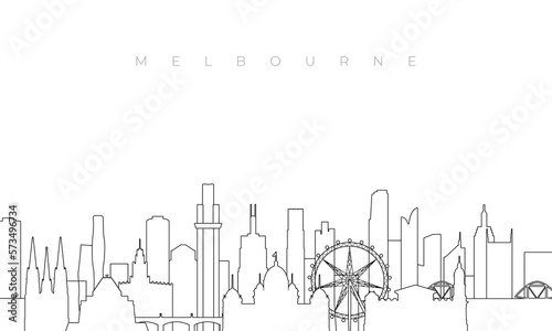 Outline Melbourne skyline. Trendy template with Melbourne buildings and landmarks in line style. Stock vector design.