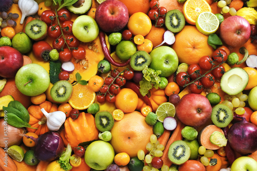 Fresh ripe bright colorful fruits and vegetables from market, summer farm harvest background, healthy diet vegetarian food
Fresh ripe bright colorful fruits and vegetables from market, summer farm harvest background, healthy diet vegetarian food