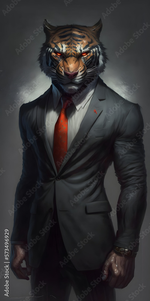 animal in a black suit with red tie, tiger, business man, generative ai animal in a black suit with red tie, tiger, business man, generative ai