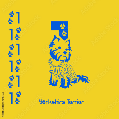 Unusual decorative font with a stylized image of a Yorkshire terrier. Typography with dogs based on gestalt design. Decoration with animals.