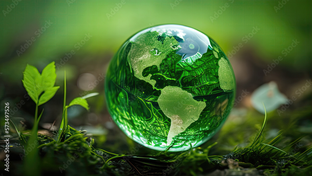 A Green World: The Significance of a Green Globe with Continents on blurred Natural Background. Happy earth day concept. Generative AI A Green World: The Significance of a Green Globe with Continents on blurred Natural Background. Happy earth day concept. Generative AI