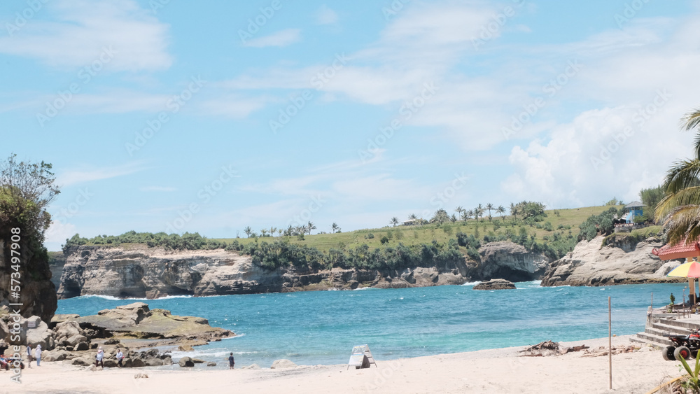 Fototapeta premium East Java, Indonesia, February 13 2023 : close up view of Klayar Beach in Pacitan, East Java - Indonesia