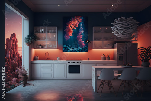 modern kitchent room interior design, generative ai photo