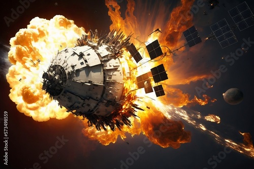 un satellite explose en orbite Terrestre - illustration ia