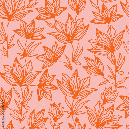 Seamless pattern with line flowers