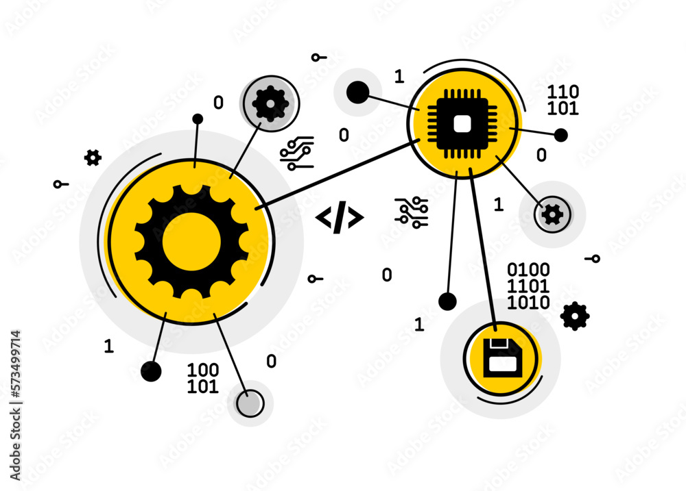 Obraz premium Programming and computer pc engineering vector illustration, repairing and fixing bugs, coding app on pc.