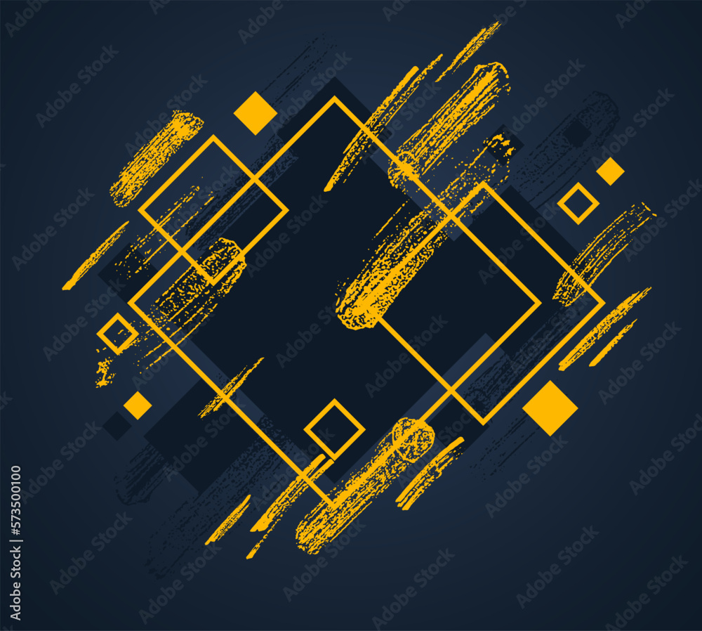 Artistic geometric frame with hand drawn brush strokes vector abstract background, art style yellow, modern design over dark. Artistic geometric frame with hand drawn brush strokes vector abstract background, art style yellow, modern design over dark.