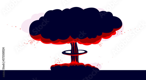 Nuclear explosion vector illustration, apocalypse theme, world war 3, atomic bomb mushroom Armageddon.