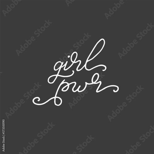 Girl Power - a feminist slogan. GRL PWR handwritten lettering. Woman motivational phrase.