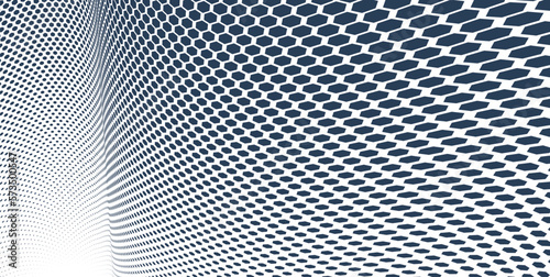 Black dots in 3D perspective vector abstract background  monochrome dotted pattern cool design  wave stream of science technology or business blank template for ads.