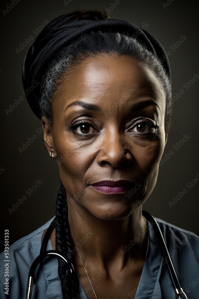 African American female doctor portrait. Close up M.D for National doctors day or women's history month generative ai African American female doctor portrait. Close up M.D for National doctors day or women's history month generative ai