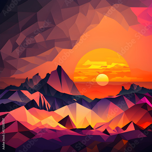 landscape with sunset  Golden Twilight - AI Generative