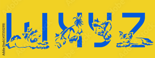 Set of letters W, X, Y, Z with Yorkshire terrier. Unusual decorative alphabet. Dog alphabet based on gestalt design