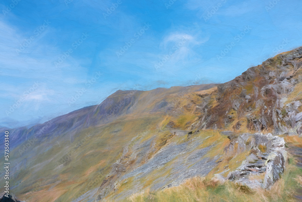 Digital painting of Cwm Croesor from Cnicht, Gwynedd, Wales Digital painting of Cwm Croesor from Cnicht, Gwynedd, Wales