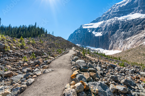 Canadian Rockies nature trails scenery. Jasper National Park beautiful landscape. Alberta, Canada. Forest and Mount Edith Cavell Mountain in the background. © Shawn.ccf