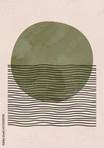 Boho poster with abstract shapes and lines. Contemporary minimalist art. contemporary wall decor. contemporary wall decor. Sage green Collection of modern minimalist abstract aesthetic illustrations.