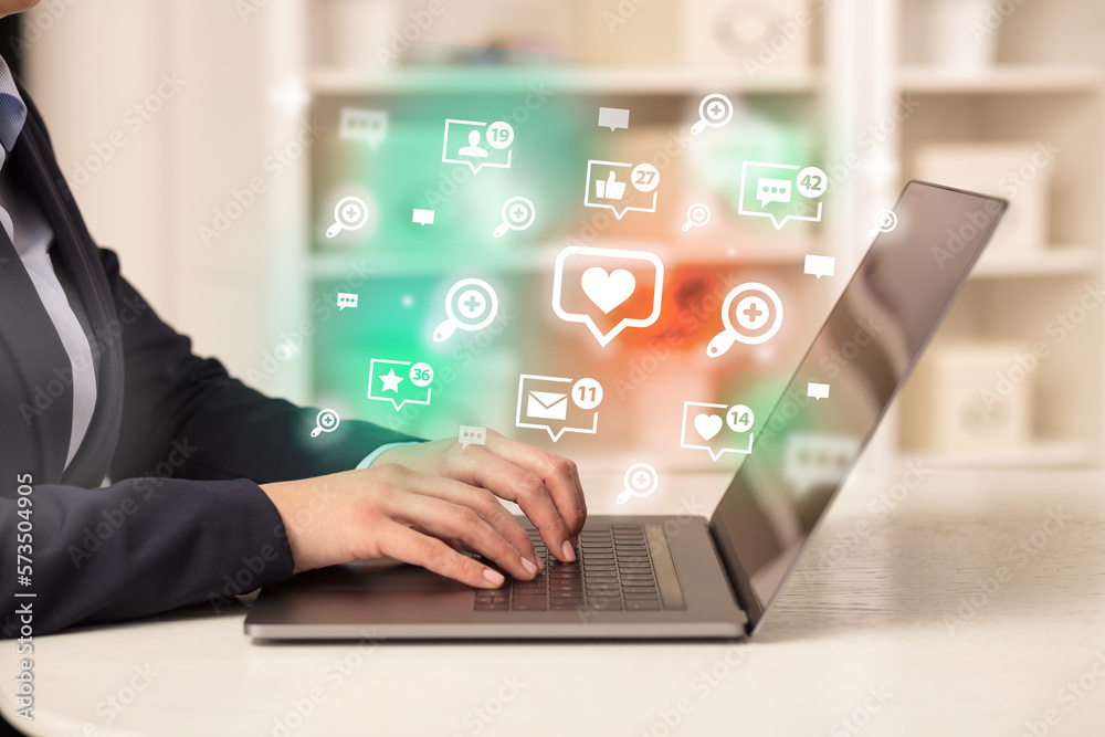 Young person surfing on social media network